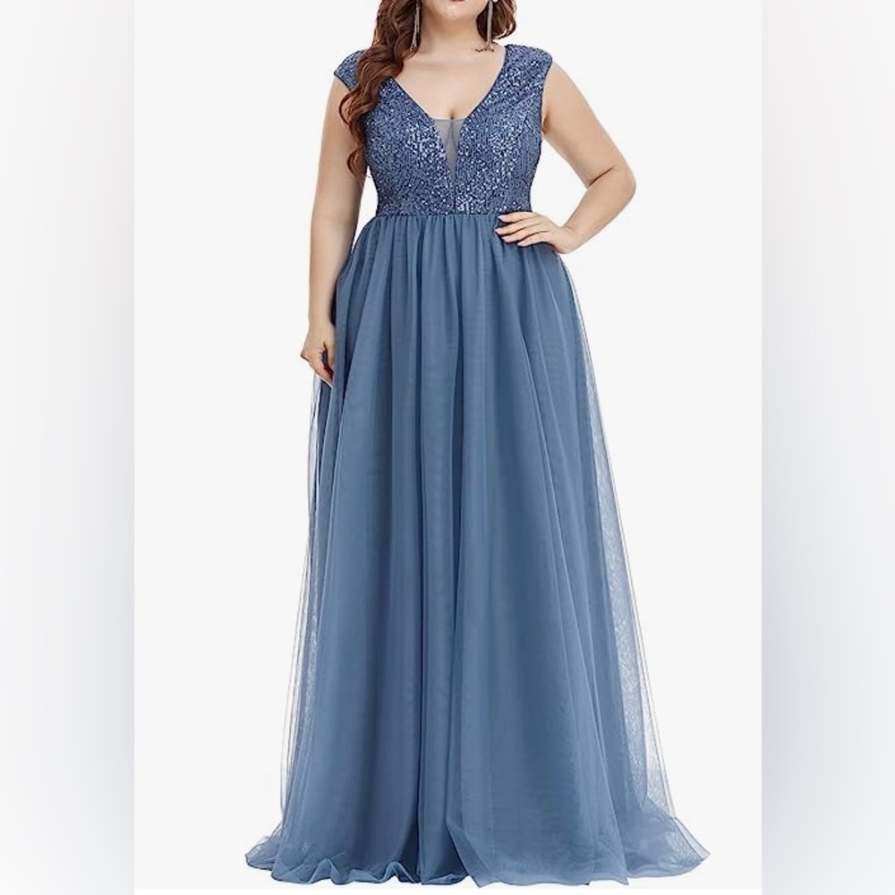 Ever-Pretty Plus Women's A-Line Sequins Patchwork Long Plus Size Evening Gown